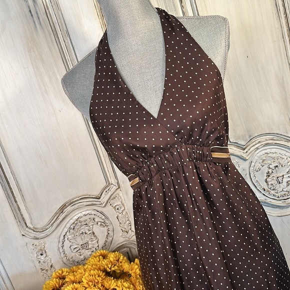 BCBG MAXAZRIA 100% Silk Polka Dots Halter Dress Balletcore Events Feminine S/4 - Picture 2 of 10
